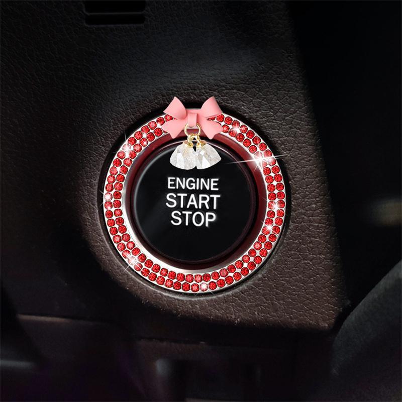 Rhinestone Decor Bowknot Design Car Engine Start Stop Button Ring, Car Engine Start Stop Button Decoration, Car Interior Accessories for Women, Car Decorations, Automotive, Vehicle