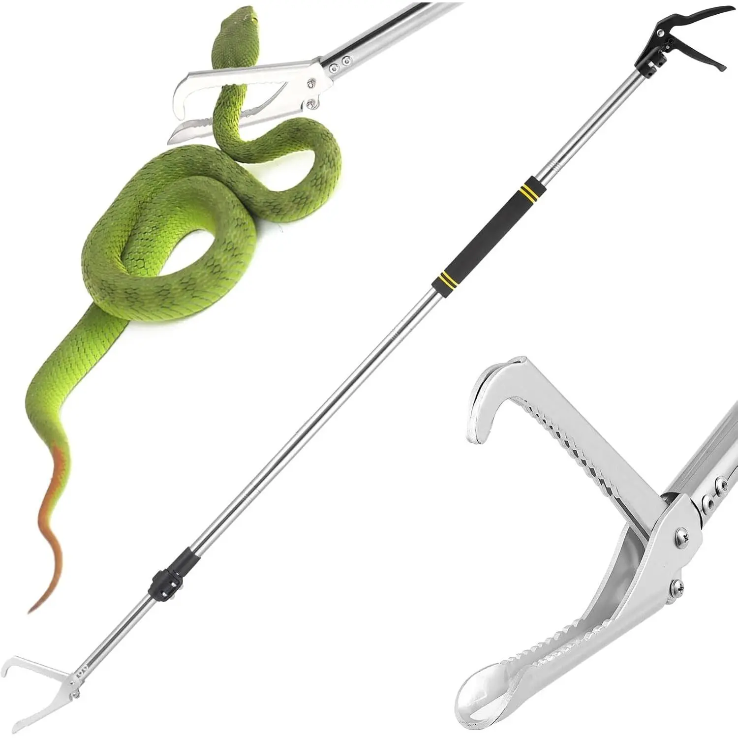 Snake Catcher Grabber, 69" Snake Grabber Tool for Rattlesnake Heavy Duty Professional Reptile Tongs Extra Long with Wide Jaw Handling Tool Stainless Steel Tube Sponge Handle