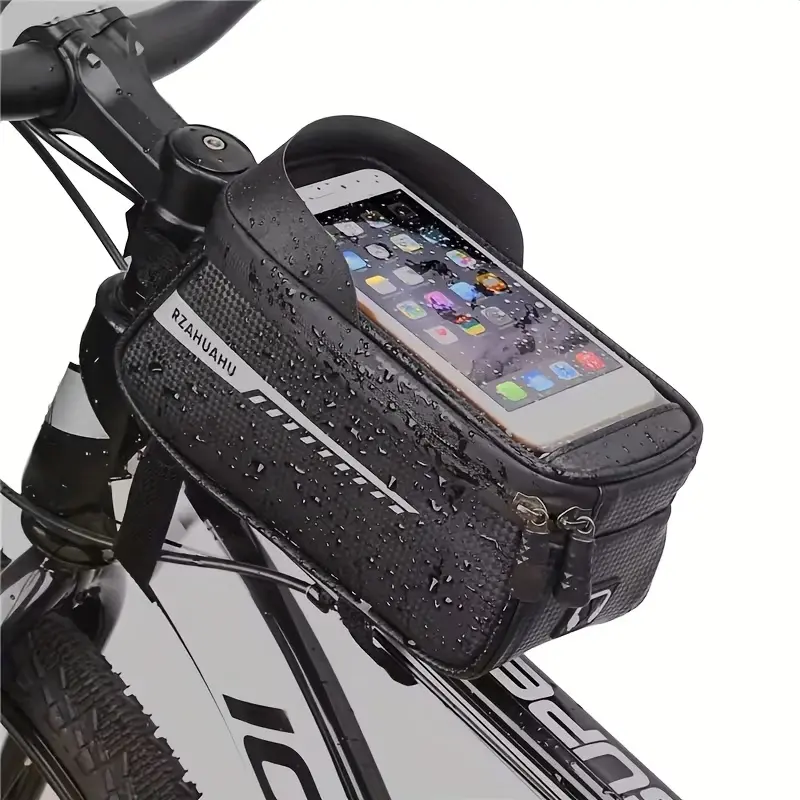 Black Bike Phone Holder Bag, Ultra-Thin EVA Bicycle Accessory Pouch with Rain Cover and Adjustable Shoulder Strap, Durable Cycling Storage Bag for Phones up to 17.27 cm, Daily Commute and Outdoor Riding, Bike Accessories