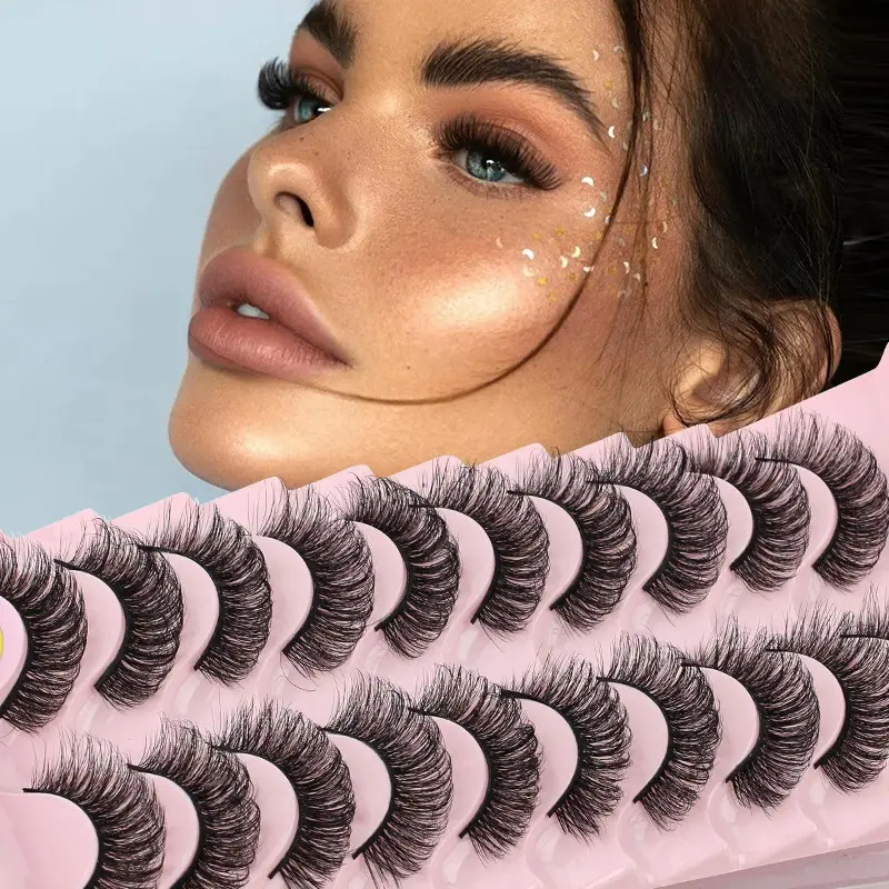 Natural Alluring Dense Russian Curl False Lashes C Curl Natural Voluminous 3D Eye Lashes 10 Pairs, Mixed Length, 0.10mm Thickness