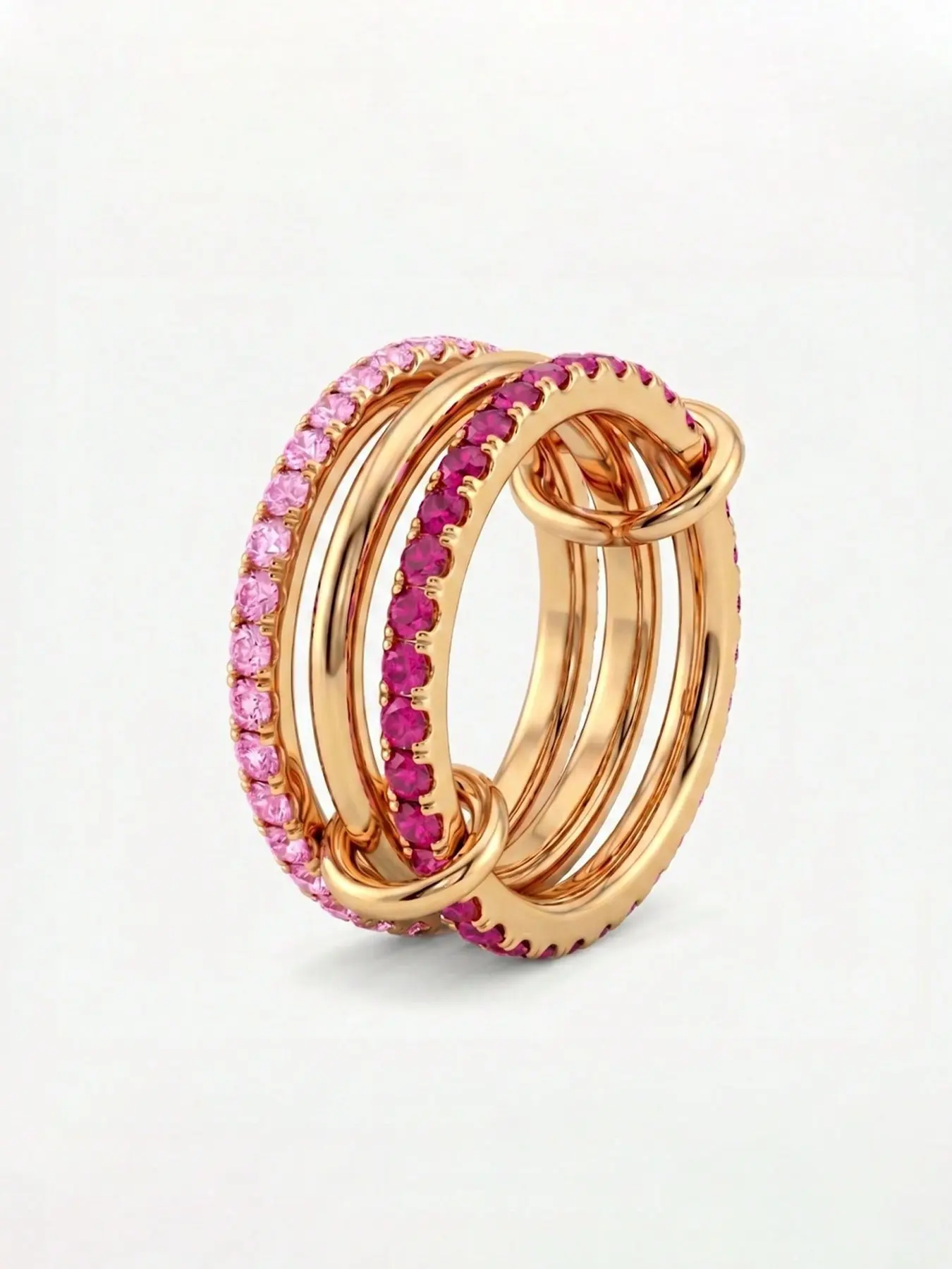 1 Piece Of Women's Versatile, Refined and elegant Ring. Unique, High-End, Light-Luxury Pink Zirconium Three-Ring Gradient Ring, Suitable For Everyday Wear, Elegant Glittering Ring, Dainty Stacking Rings, Stackable Promise Ring