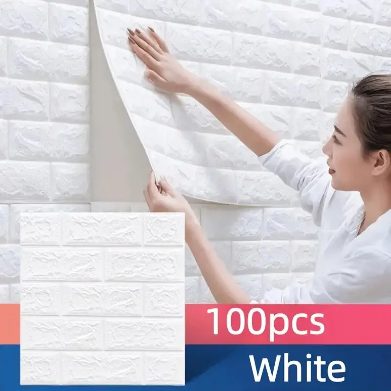80/100 Pieces 3D Brick Pattern Wallpaper, DIY Wallpapers, Self-Adhesive, Waterproof, Moisture-Proof, Easy Installation, for Bedroom, Living Room, Dining Room, Balcony, Interior Walls