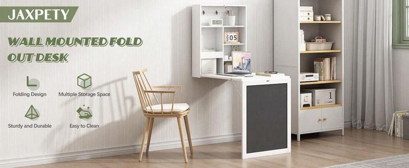 Indoor furniture  Folding Floating Convertible Wall Mounted Table Space Saving Computer Laptop With Storage Bookcase Chalkboard Foldable Writing Desk Home Bed Room Office Furniture White Black