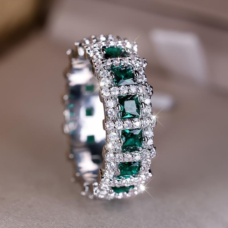 Gorgeous Super Shiny Eternal Ring with Green Cubic Zirconia | Perfect for Proposal, Engagement, Bridal Wedding & May Birthstone Ring - Ideal Festival Gift (Valentine's Day/Mother's Day/Christmas) for Her