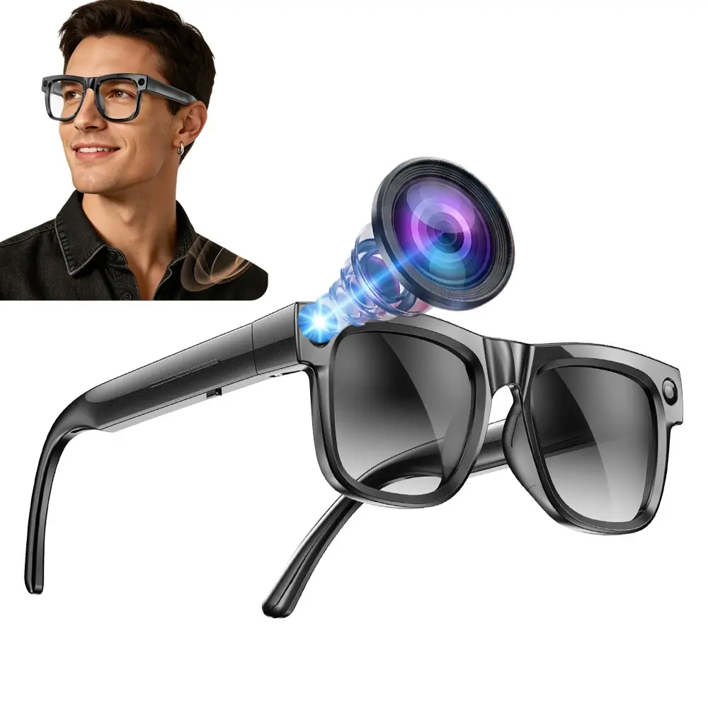 Men’s Smart Glasses with Camera, 8MP Camera, Hands-free Video Recording, 4GB Memory Build-in(No TF Card Need), 290Mah Battery,AI Multi Languages Translation ,Bluetooth Calling ,HiFi Audio ,Music Control.