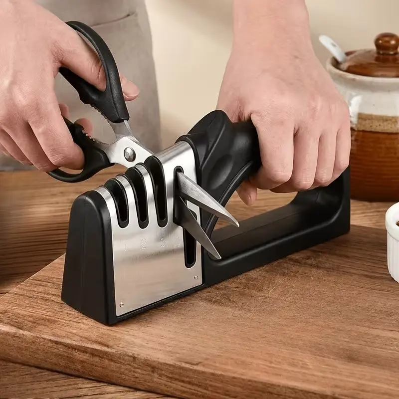 Quick Knife Sharpener, Kitchen Knife and Scissors Sharpener, Professional Four-In-One Outdoor Tungsten Steel Tool, Camping Gear, Picnic Sharpener, Non-Food Contact