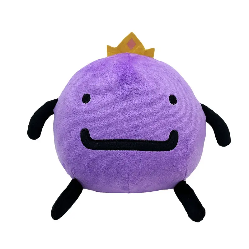 Round Purple Blob Slime Plush Doll Mini Golden Diamond Crown Simple Black Dot Eyes Wide Smiling Mouth Short Black Limbs Cute Cartoon Creature Stuffed Toy Ultra Soft Short Plush Squishy Pillow Decor Gift For Kids Teens Indie Game Themed Birthday Party Favo