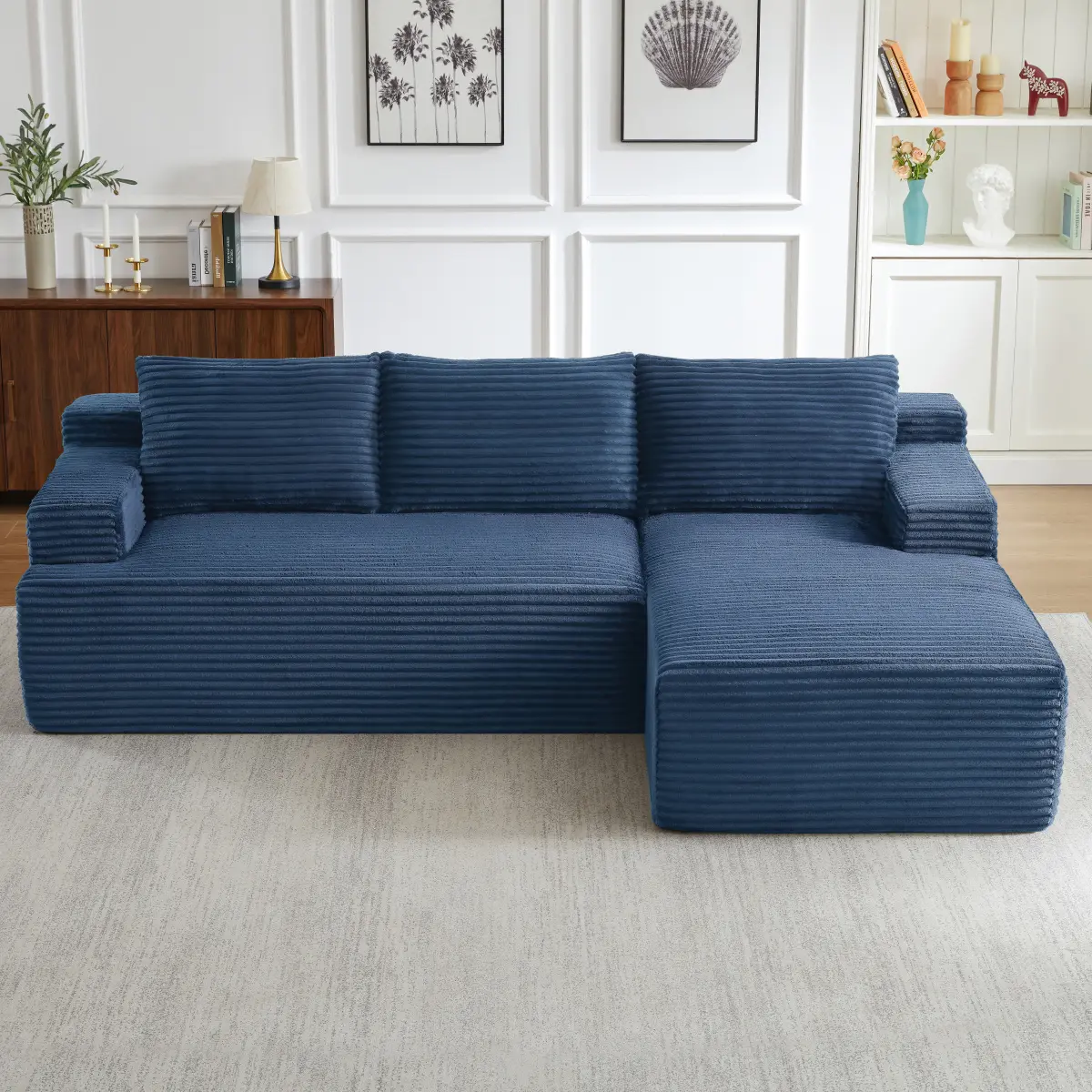 L-Shaped Cloud Modular Sectional Sofa - Deep Seat, No Assembly Required, Sleeper Couch for Living Room, Bedroom, Blue Indoor Living Room Furniture