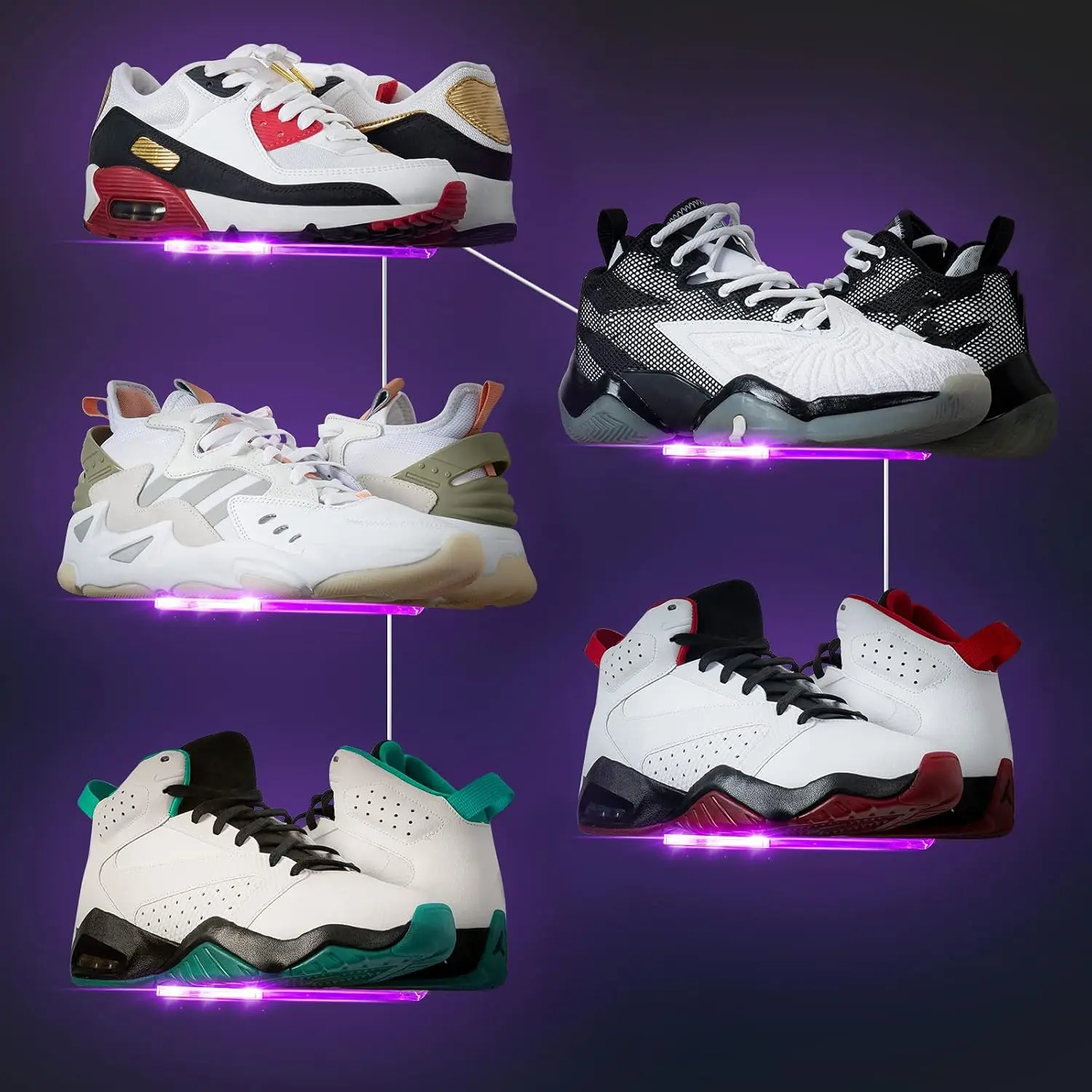 Floating Shoe Display Shelf with Lights Set of 5, Glow Color Changing Sneaker Shelf- Display Your Top Shoes, Sturdy Levitating Shoe Wall Shelf Easy to Install, for Bedroom, playroom etc