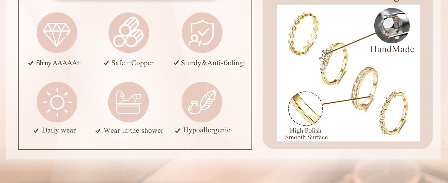 Florideco Stackable Gold Rings 2024 Fashion Accessories for Women Non Tarnish Thin 14K Gold Plated Thumb Rings Dainty Cubic Zirconia Promise Wedding Bands Engagement Stacking Rings Sizes 5-10