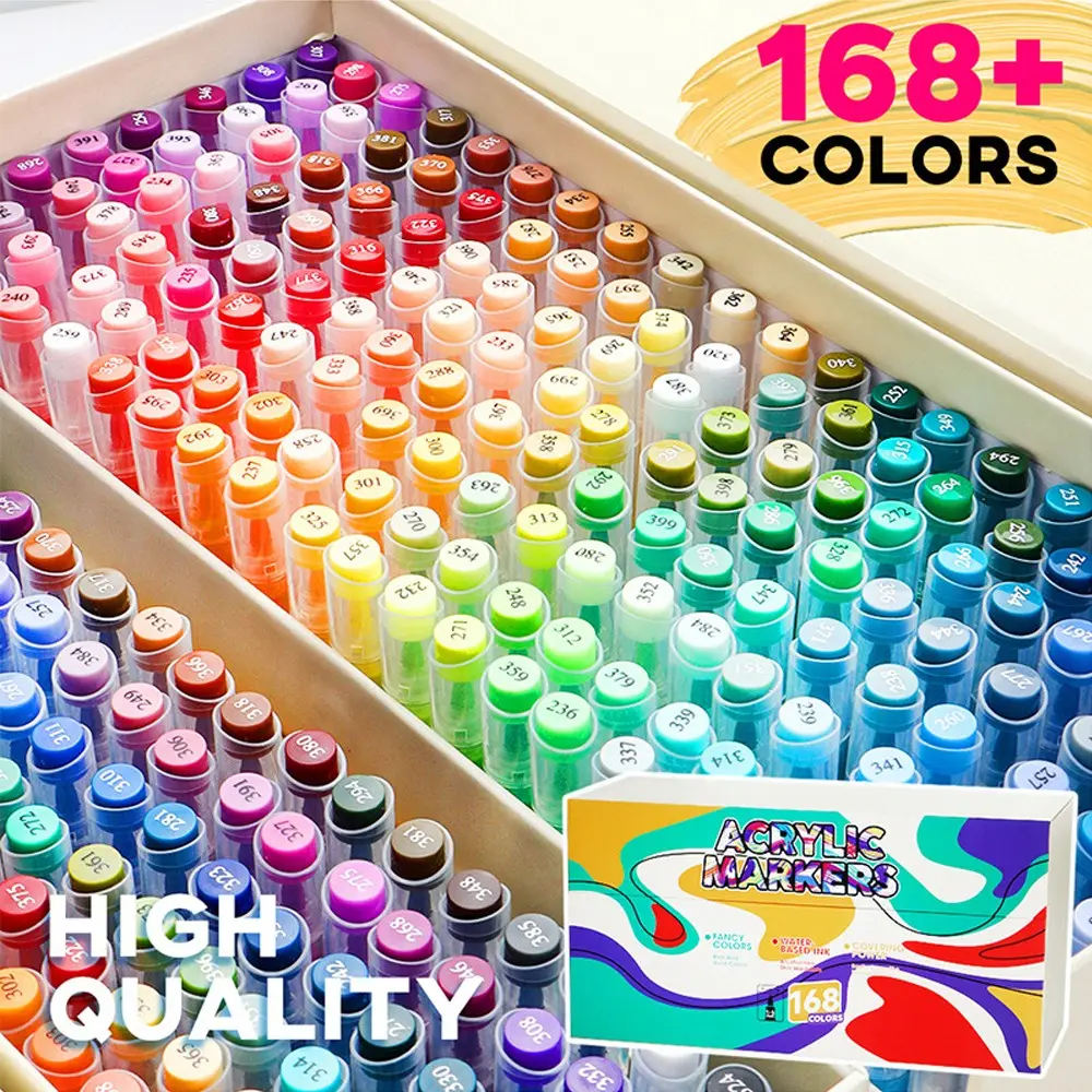 High Elasticity Acrylic Marker Pens, Drawing Markers, 12-168 Colors Set, Waterproof Smart Ink Control, Ideal for Canvas, Fabric, Glass, Wood, Ceramic