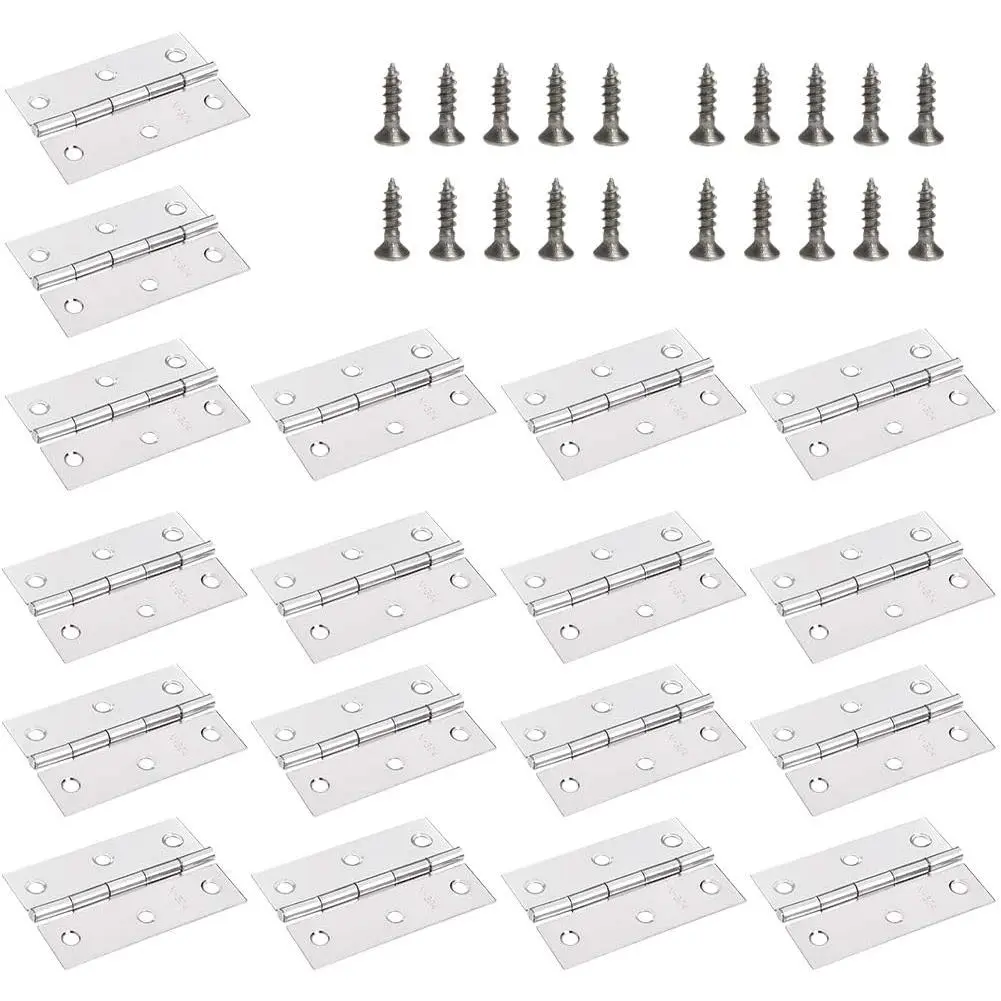 18 Pack Square Shape Folding Door Hinges, 2x3 in Stainless Steel Brushed Nickel Hardware for Closet Doors with Flathead Screws