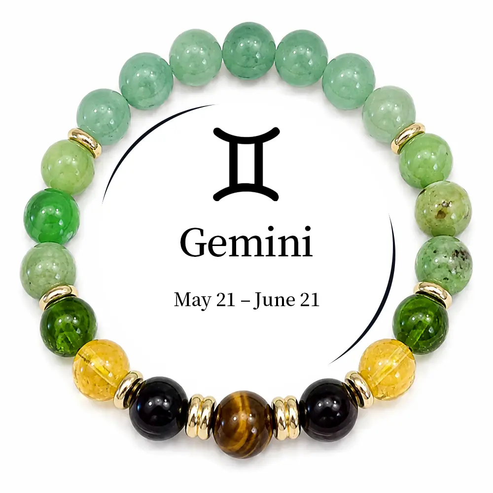 Gemini Zodiac Communication & Creativity Crystal Beaded Bracelet, Multi Color Natural Gemstone Round Bead Bracelet, Unisex Boho Energy Bracelet for Clear Mind & New Opportunities, May 21-June 21 Gemini Constellation Protective Amulet, Daily Stackable Medi