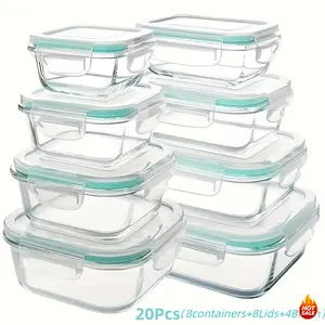 20pcs Transparent Sealed Glass Food Storage Containers with Leak-Free Lids and Brush, Boxes Food Holder Lunch Containers, Microwave-Safe Durable Kitchen Lunch Boxes for Salads, Sandwiches