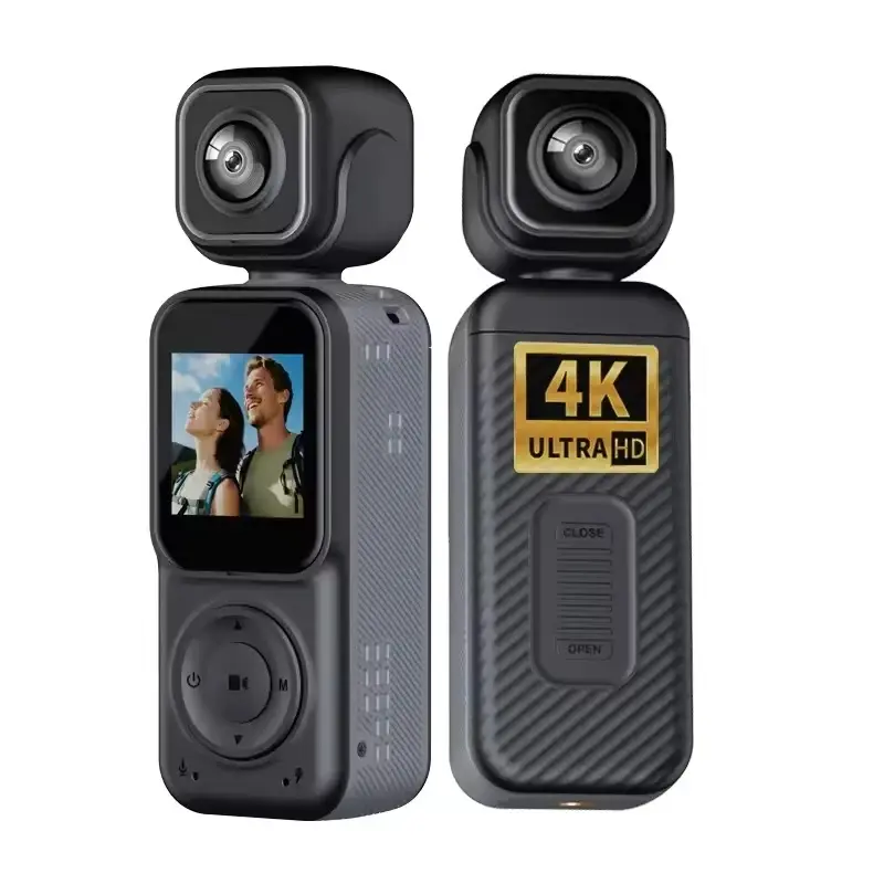 4K Dual-Lens Action Camera, Handheld Pocket Digital Camara with WiFi, 180-Degree Lens Rotation for Vlogging