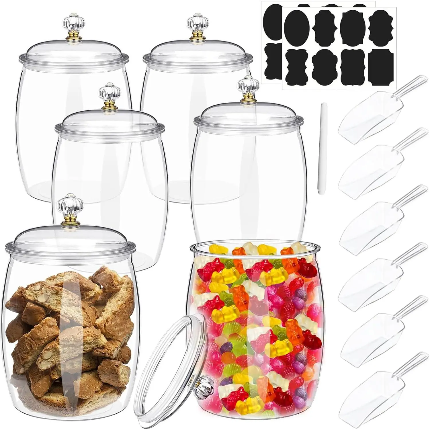 6 count 64 oz Candy and Cookie Jar with  6 Spoons Plastic Jars Decorative  Jars Candy Buffet Containers Clear Can Airtight  Storage Canister for  Decoration Supplies