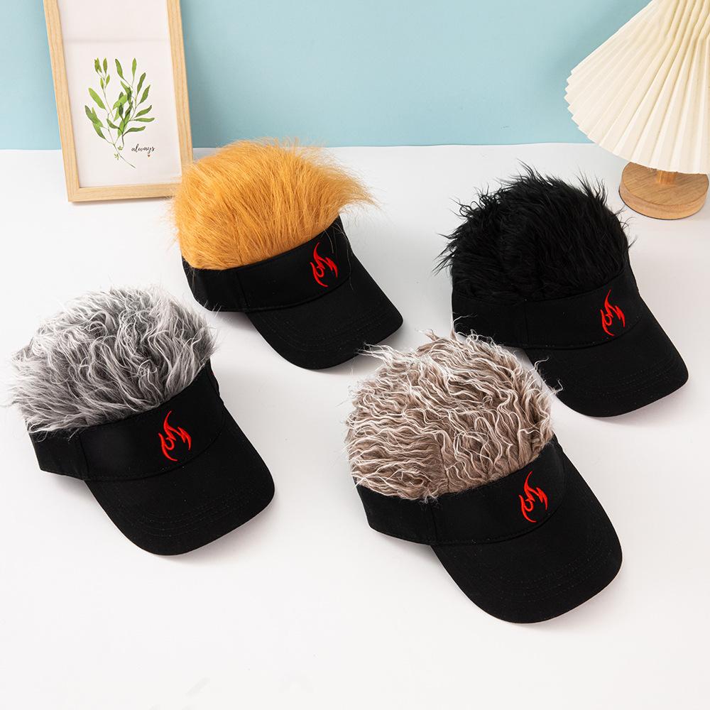 2026 New Fake Hair Baseball Cap for Men Women Embroidered Flame Trucker Hat