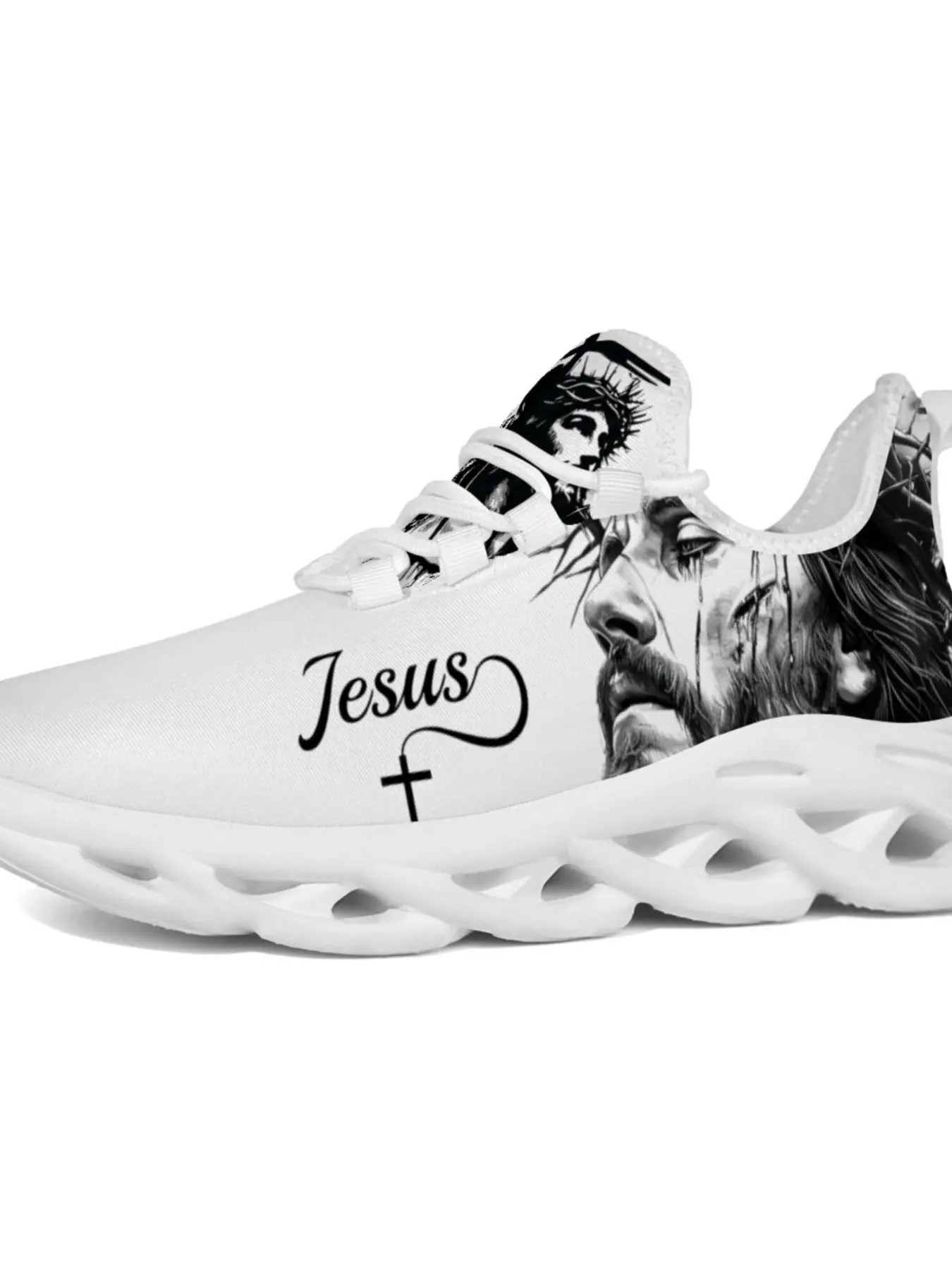 Jesus Cross Full Coverage Design Couple Sneakers Patriotic Print Unique Men Woman Shoes Men'S Lace Up Running Shoes Man Woman Breathable Low Top Casual Sneakers Fashion Non Slip Durable Comfortable Thick Sole Outdoor Lightweight  Lace Up Trainers, Trainer