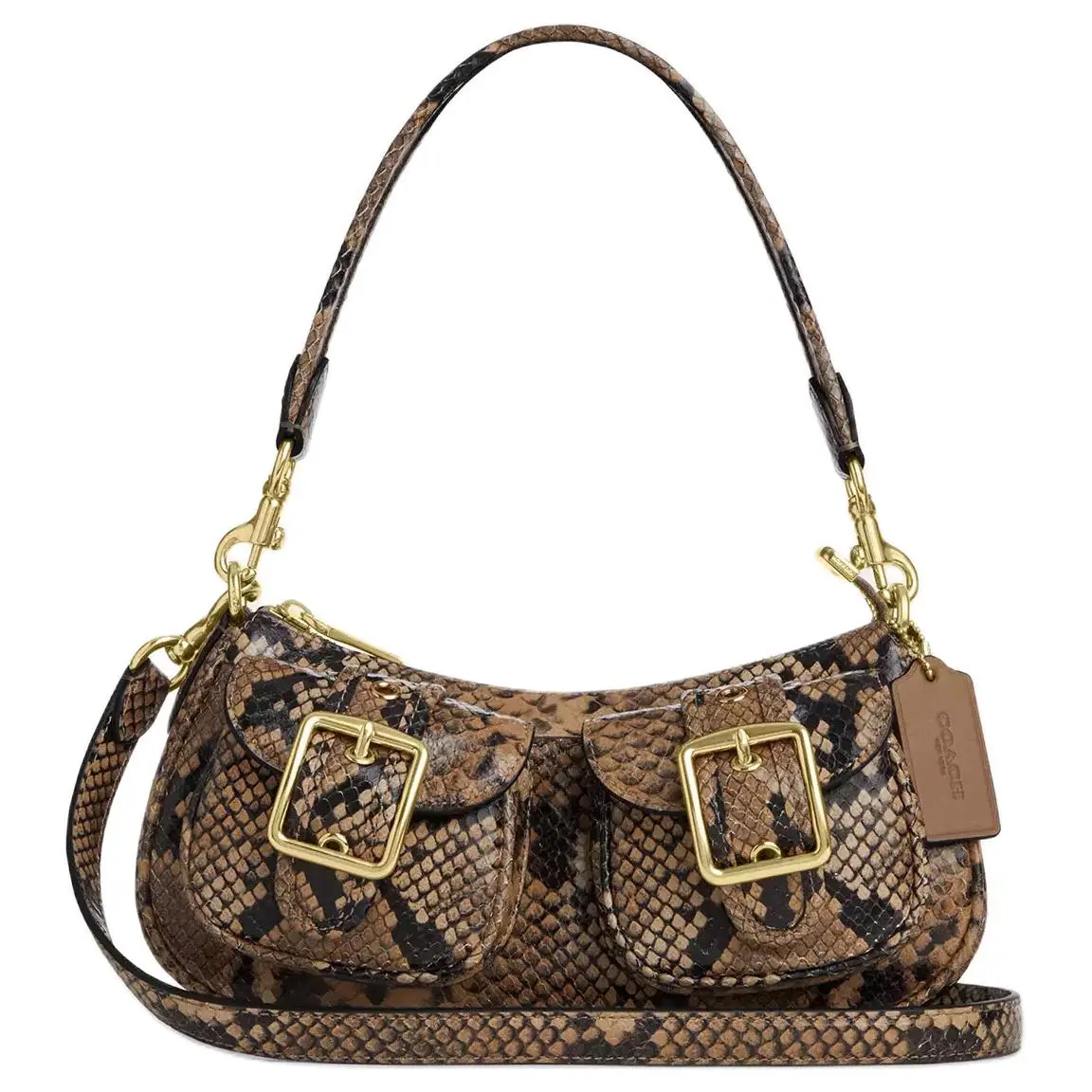 Coach Ashton 25 Saffiano Leather Crossbody Bag for Women, Snake-Embossed Metal Hardware, Medium Size, Brown