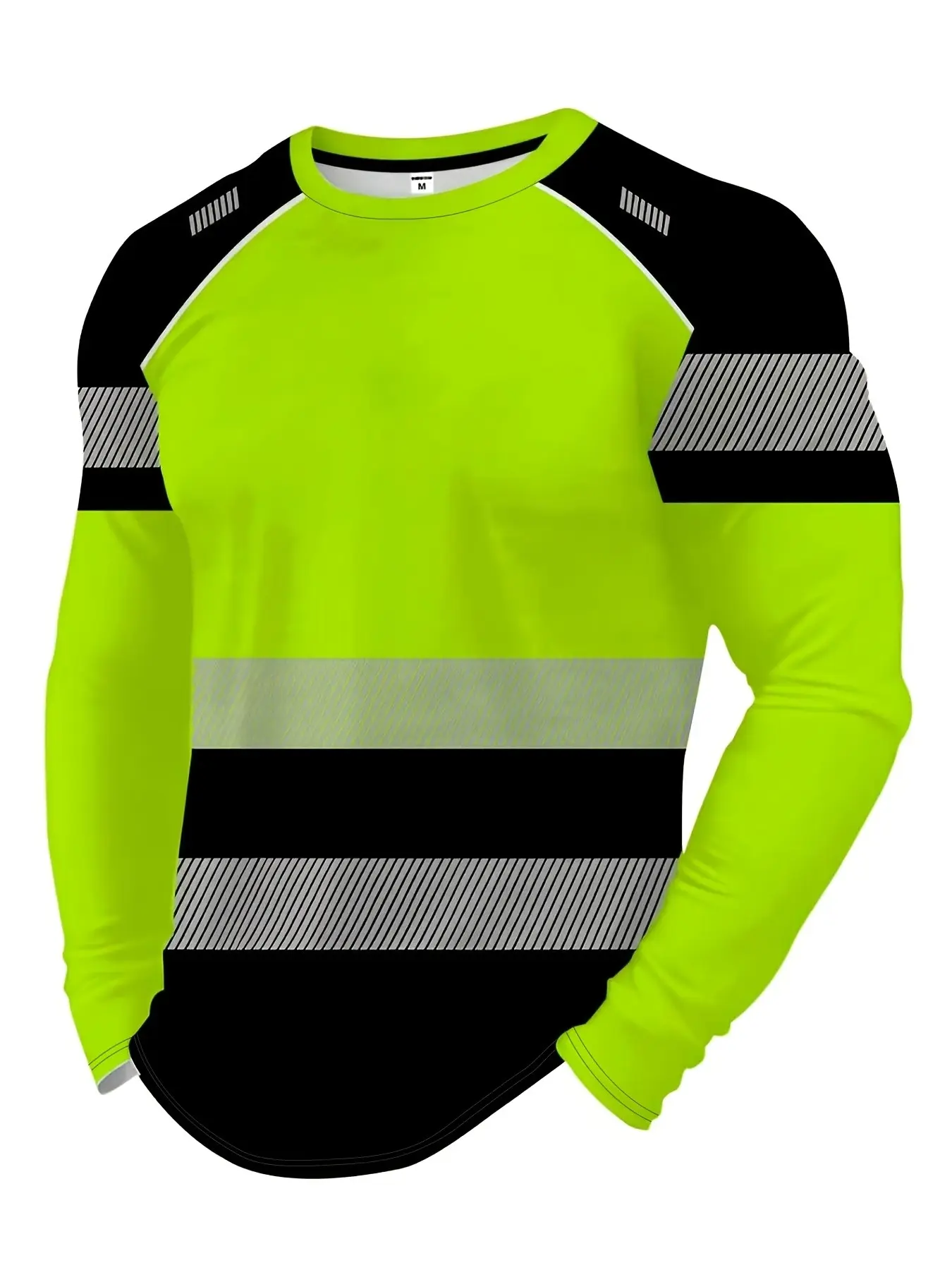 Unbranded Industrial Workwear Style Men Long Sleeve Shirt, Breathable Stretch Moisture Wicking Fabric, Raglan Cut Hi-vis Reflective Stripe Safety Work Top, Adult Men For Construction Site Night Operation, Fast Growing Hot Selling Work Protective Uniform