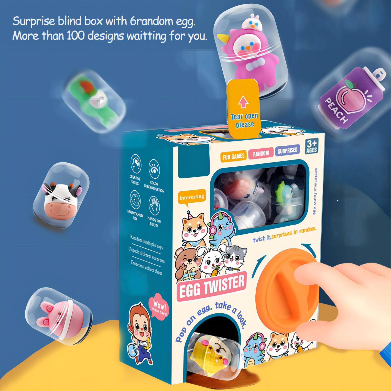 Random Cartoon Design Egg Twisting Machine, 1 Box Surprise Blind Box Toy Including 8 Counts Capsule Egg Toy, Creative Toy for Boys and Girls, Random Surprise Set