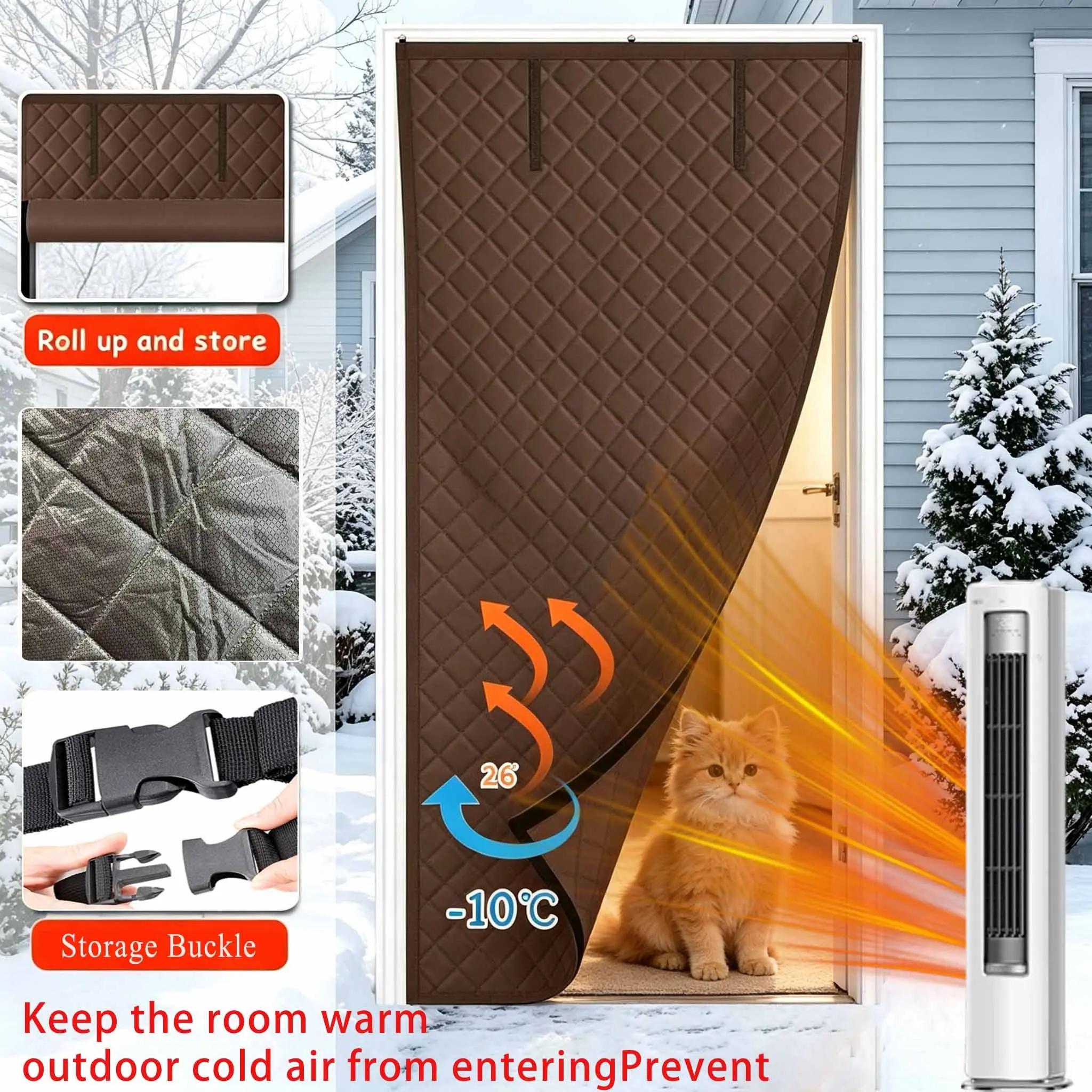 Magnetic Winter Door Curtain, Oxford Diamond Quilted Insulated Door Cover, Windproof Cold Weather Door Screen, Pet Friendly Warm Curtain