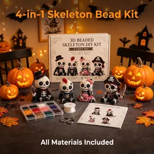 3D Beaded Skull DIY Kit, Miniature 3D Bead Skull Craft Set, Cute Skull Beading Kit, Adult, Beginner, Handicraft Enthusiast Jewelry Making Set