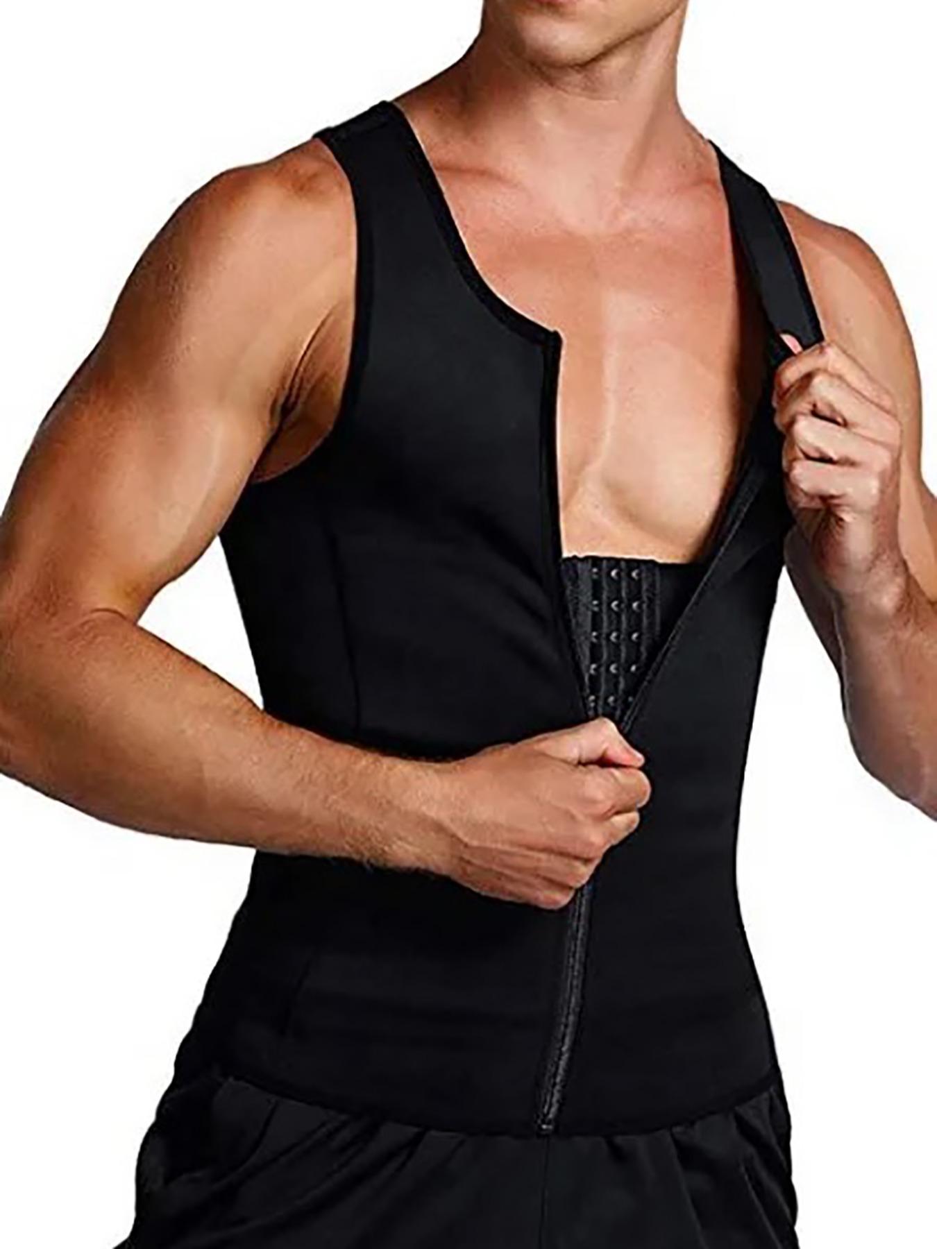 Men's Solid Zip Front Waist Trainer, Adjustable Body Shaper Vest, Shaping Vest, Workout Gym Exercise Sweat Shirt, Men's Sport & Outdoor Clothing