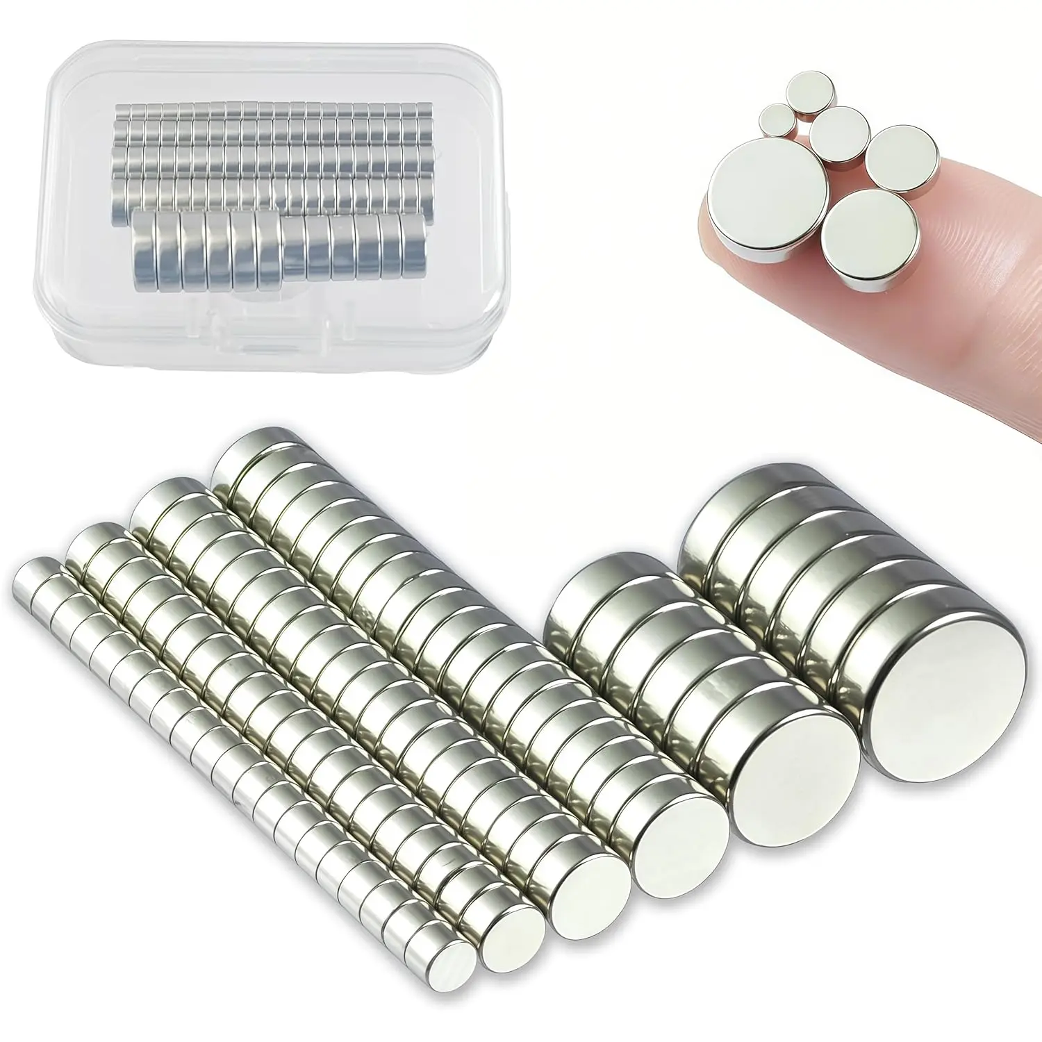 92 Pcs Small Neodymium Magnets Assortment - 6 Sizes (3mm,4mm,5mm,6mm,8mm,10mm) Rare Earth Disc Magnets for Crafts, Fridge, DIY, Sewing, Office, Jewelry - Case Included