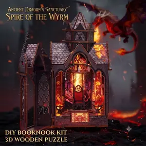 DIY Book Nook Kit Fantasy Dragon Castle 3D Wooden Model Bookshelf Insert Dark Academia Room Decor Miniature Diorama Desk Ornament