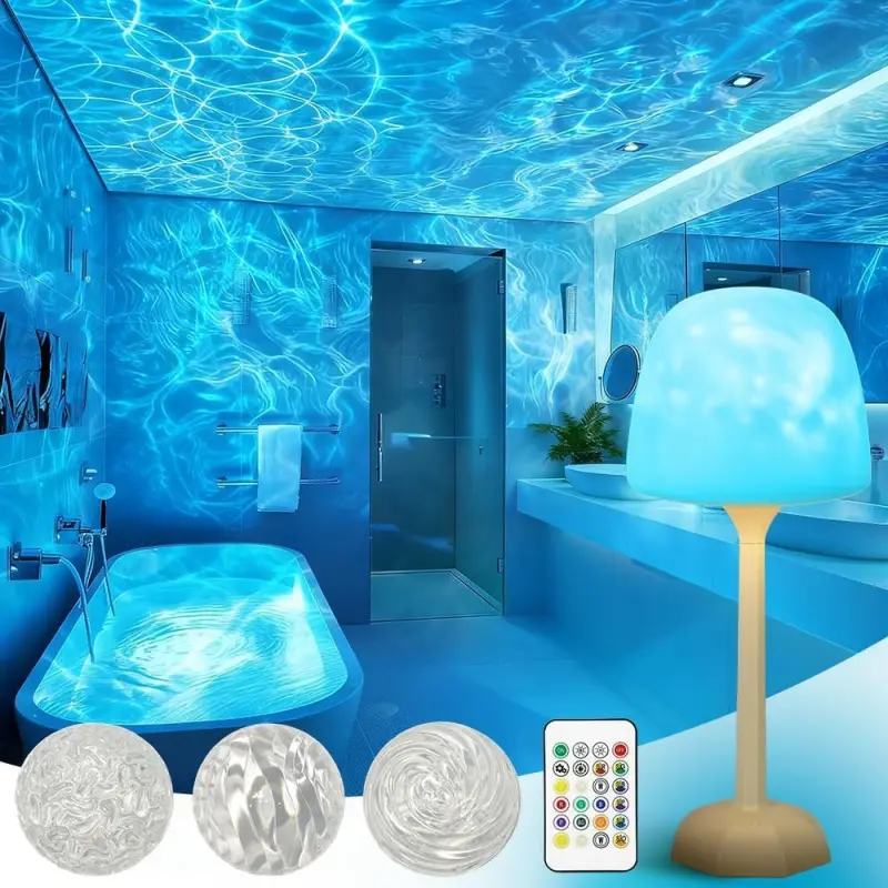 Waterproof Spa-Like Bathroom Ocean  Projector Lamp - 16-Color Cordless Rechargeable  with Remote Control & Touch Function, Indoor Shower Northern  Projector wave lights romantic night ambience dealsforyoudays