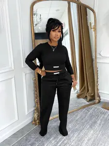 Women's Casual Fashion Top Set, Drawstring Fleece Straight Leg Pants Two-Piece, Stylish Ladies' Clothing for Daily Wear