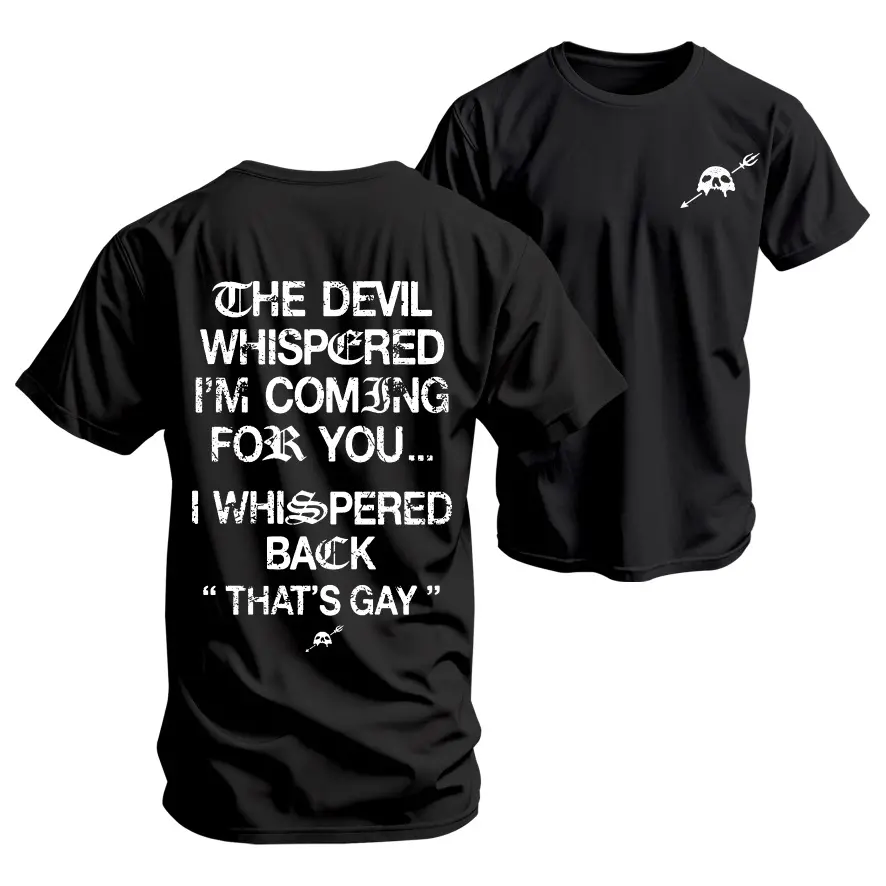 Men's Loose Fit Graphic T-Shirt, 100% Cotton Streetwear with 'Devil Whispered' Print, Short Sleeve Crew Neck for Casual Daily Wear, Relaxed Fit, Shortsleeve, Fabric