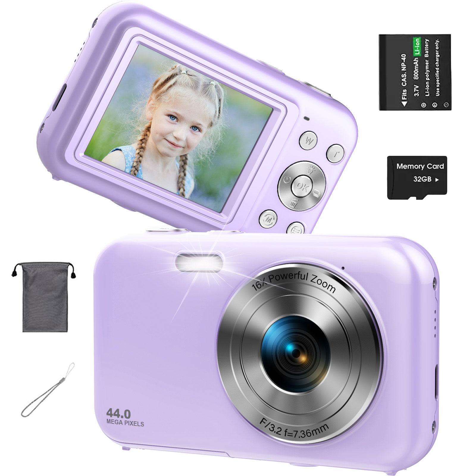 16X Optical Zoom Digital Cameras with 32GB Memory Card for Summer, 1080P＆44MP Video Photo Camera, Pink Portable Camera, Anti-shake Point & Shoot Camera Electronics, Digital Camera, Travel Accessories