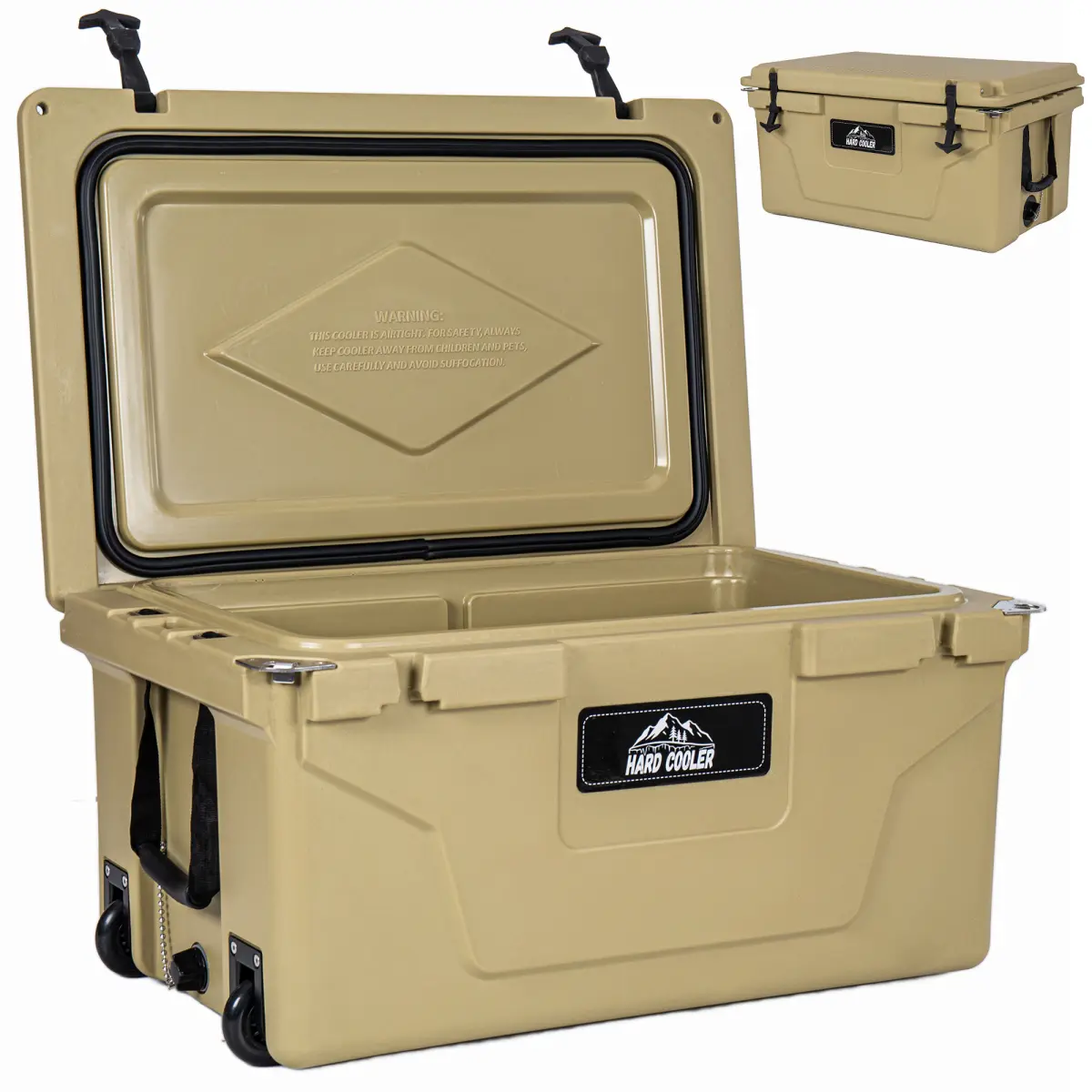 AobtkelKhaki color ice cooler box 65QT camping ice chest beer box outdoor fishing cooler