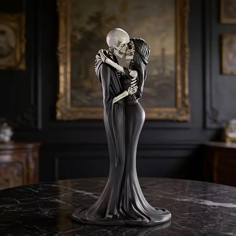 Halloween Resin Skeleton Couple Statue, Decorative Figurine, Indoor Home Decor for Bedroom, Study Room, Living Room, Mysterious Atmosphere Sculpture, Collectible Ornament