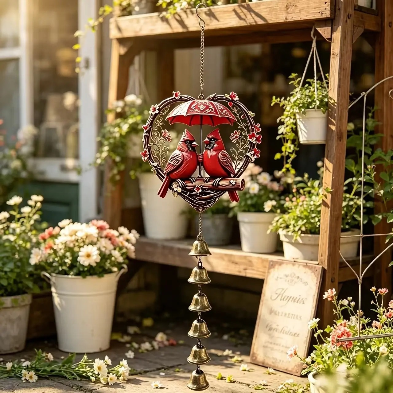 Large Finch Wind Chime with Bell, Handmade Metal Garden Decor, Durable Iron Hanging Ornament, Outdoor Indoor Decoration, Bird Lovers' Choice