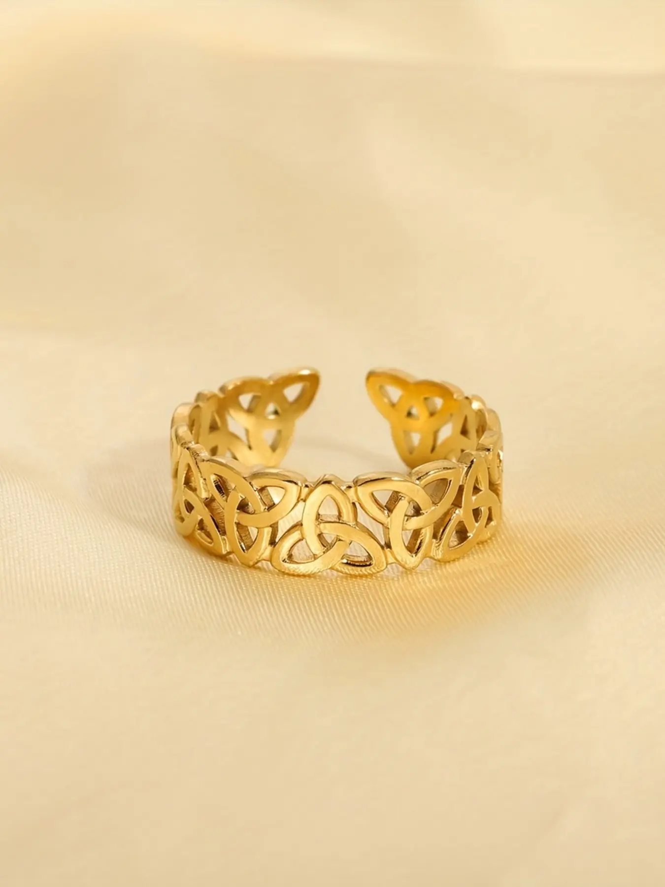 Stainless Steel Open Ring, Vintage Hollow Braided Band, Perfect for Trendy, Ideal Gift, Fashionable Personal Jewelry