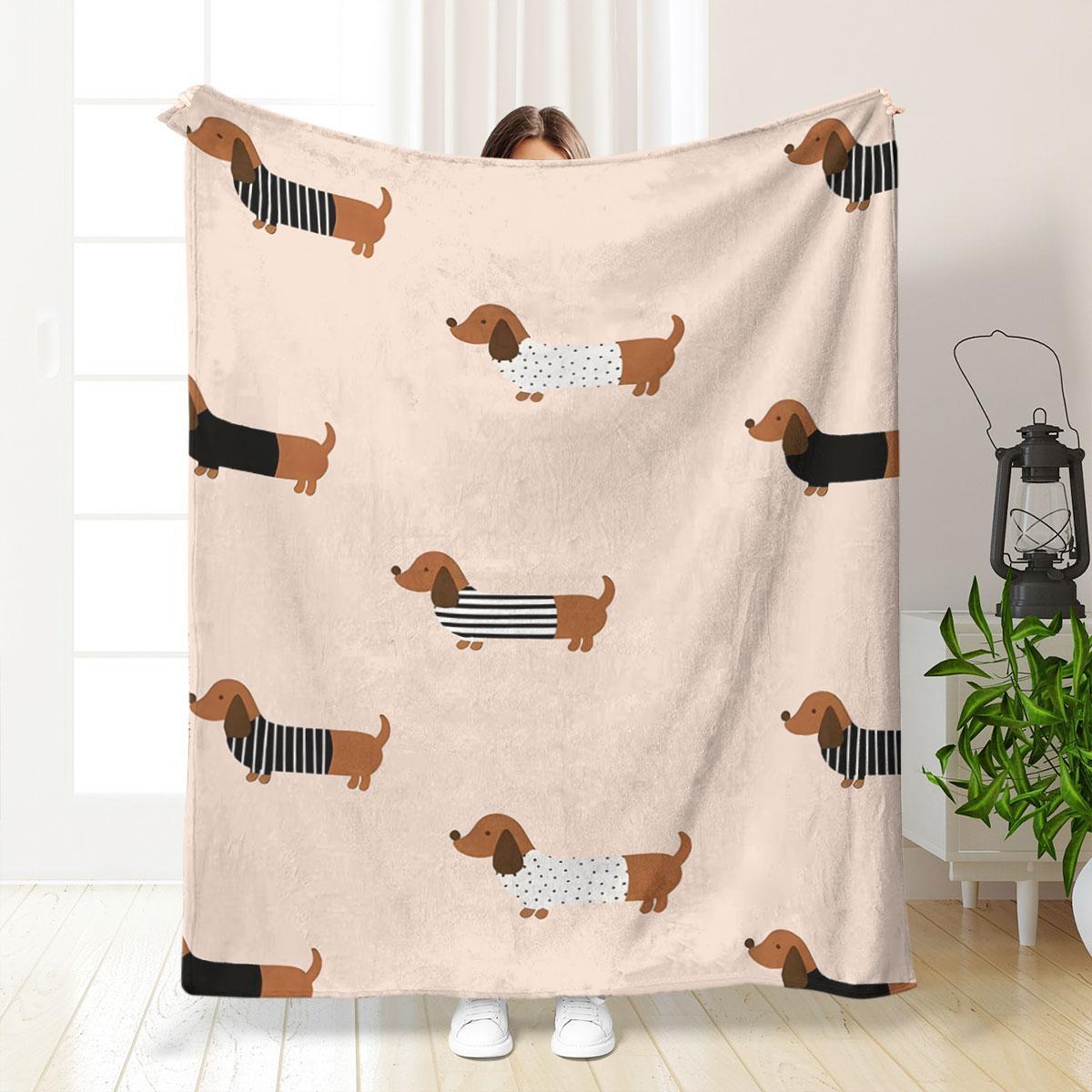 Dachshund Pattern Blanket, Soft Comfortable Warm Throw, Air-conditioned Room Blanket, Warm Nap Blanket for Home & Office & Travel