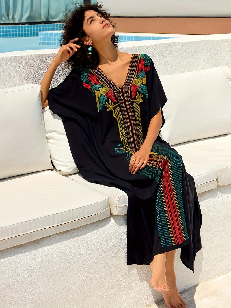 Moroccan Kaftan Dresses For Women Plus Size Caftans Loungewear Embroidered Beach Kaftan Cover Up Mumu House Dress