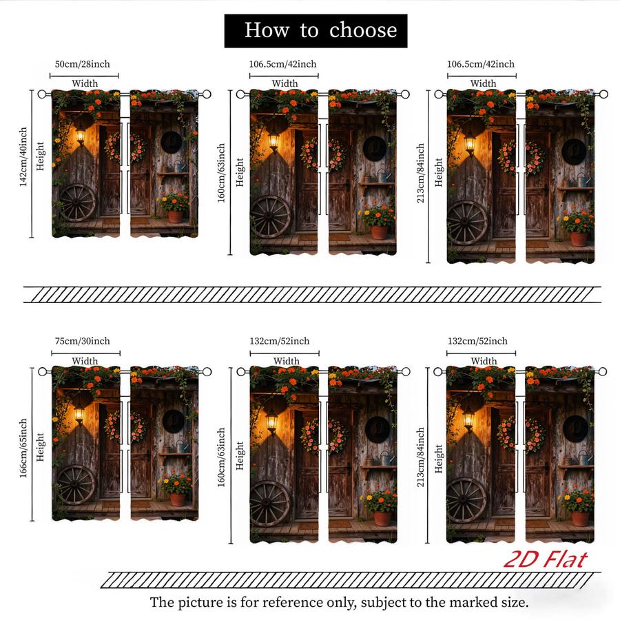 Rustic Farmhouse Cabin Door Floral Vine Sun Blocking Curtains 2Pcs Digital Printed Rod Pocket Window Treatment for Bedroom Office Kitchen Living Room Study Home Decor Multiple Sizes Easy Installation