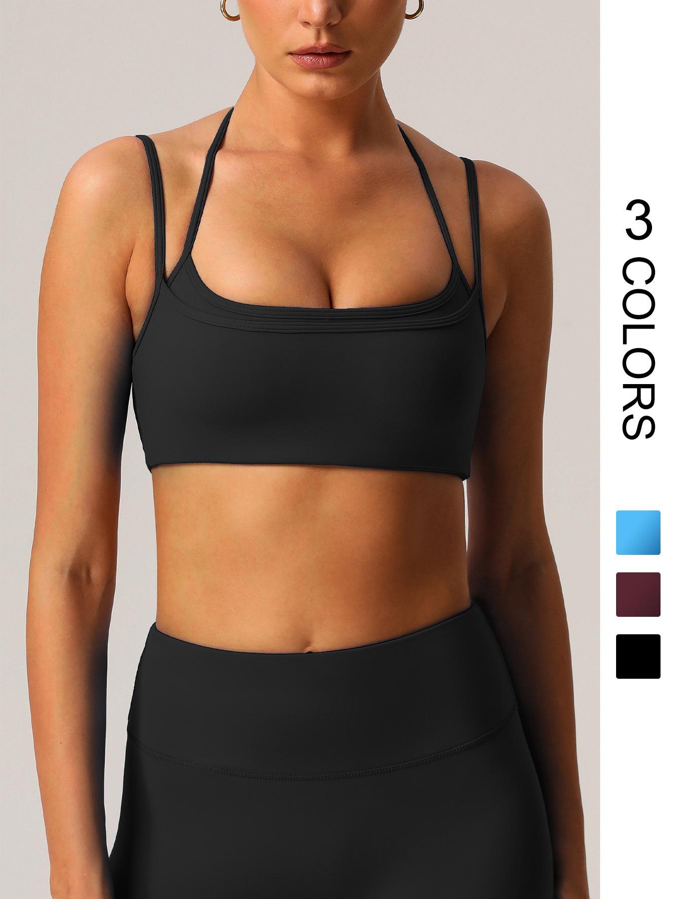 Women's Solid Halter Neck Sports Bra, Breathable Comfortable Wireless Sports Bra, Ladies Sportswear for Indoor Outdoor Wear, Gymswear, Workout Bras, Workout Clothes Women