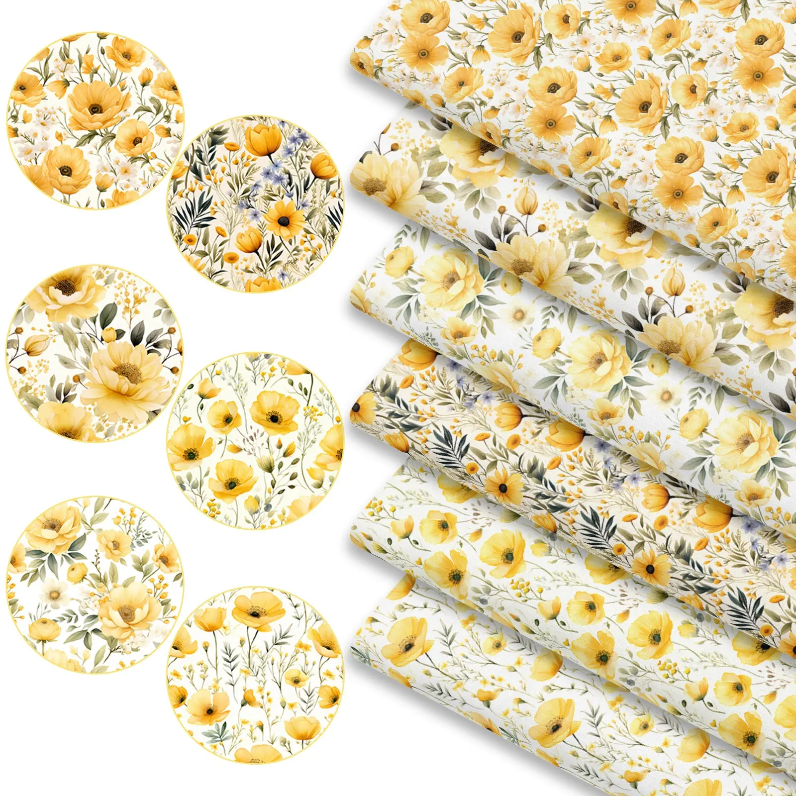 6pcs 3D Effect Floral Fabric Bundles, 45cm*50cm/17.72in*19.69in Dimensional Flower Pattern Fabric Squares for Quilting, Floral Print Patchwork Sewing Material for Bedding, Tablecloth, Bags, Headbands, Pillowcases