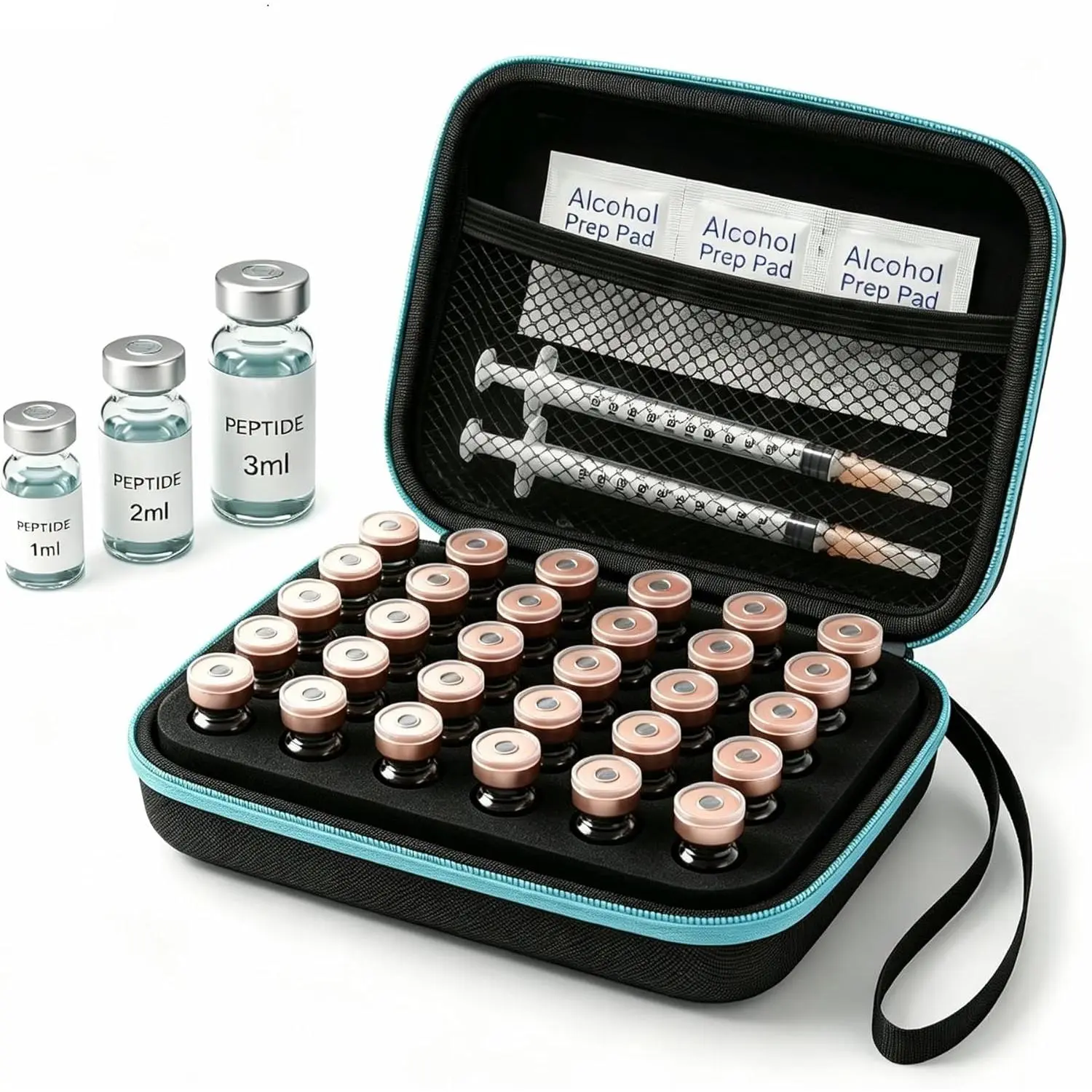 30-Slot Small Vial Holder Organizer Case with Foam Insert & Zippered Fabric, Portable Storage Box for 1-3ml Vials, Home Supplies Travel Refrigerator Organizer