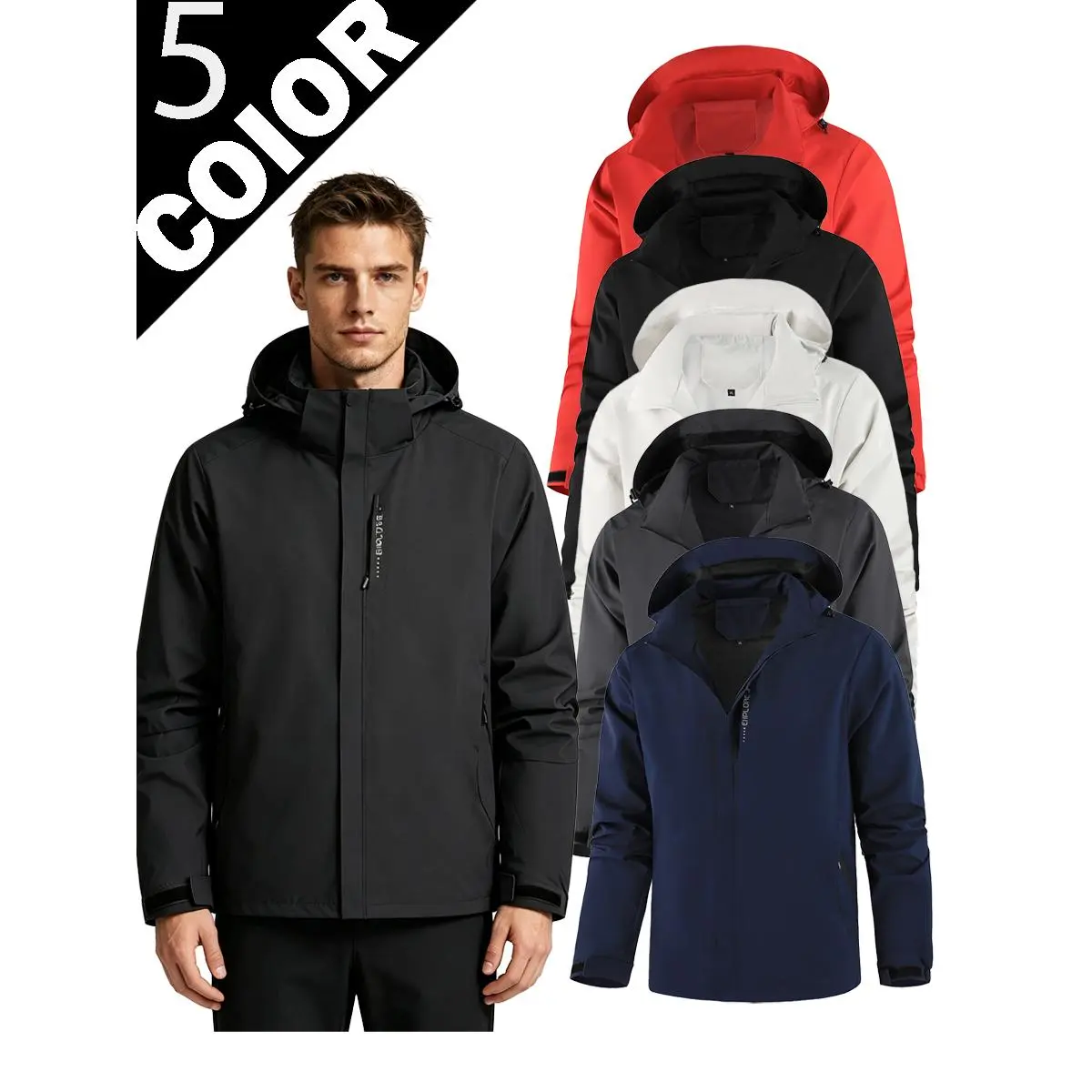 Men's Single-Layer Polyester Shell Softshell Jacket - Windproof, Detachable Hood, Printed Design for Spring & Autumn Casual Sports