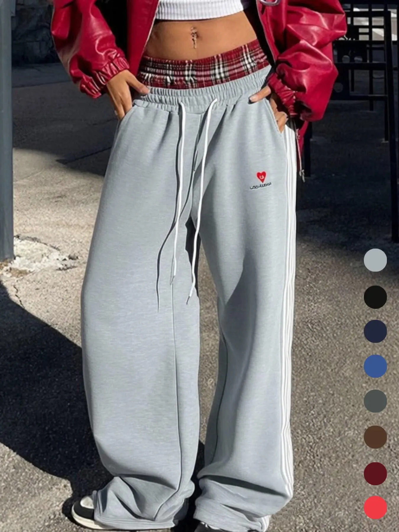 Unisex Plaid Patchwork Drawstring Pants, Comfortable Straight Leg, Elastic Waistband with Pockets, Casual Fall & Winter Wear