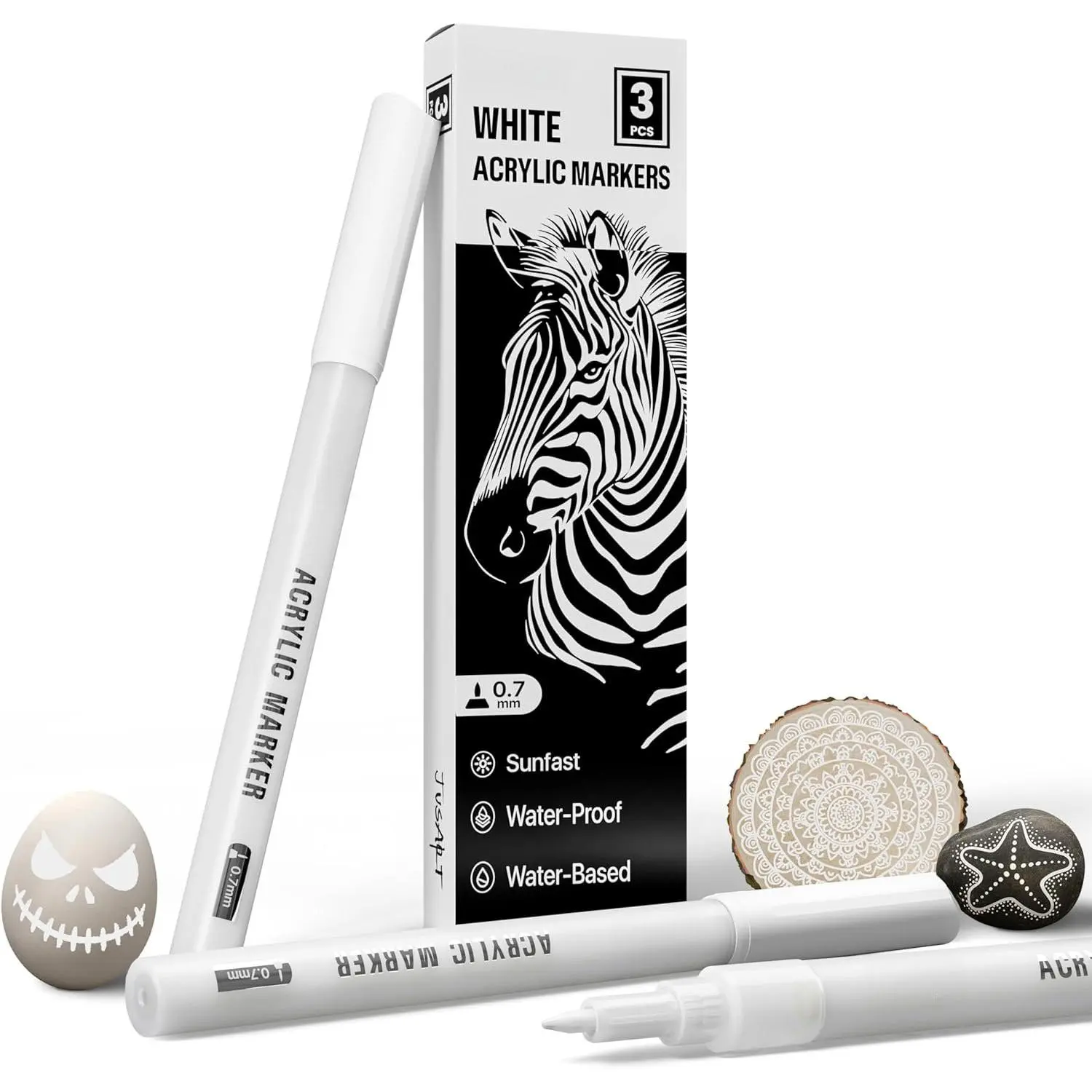 0.7mm Fine Point White Permanent Markers, 3 Pack | White   Pen for Rock Painting, Art Projects, Ceramic, Glass, , Metal, Fabric, DIY, Ideal for Art Supplies