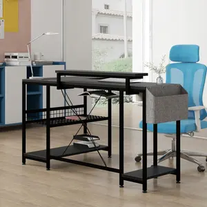 49" Reversible L Shaped Gaming Desk with Power Outlet & LED Lights, Monitor Stand Storage Shelves Home Office Corner Workstation | White/Black/Grey