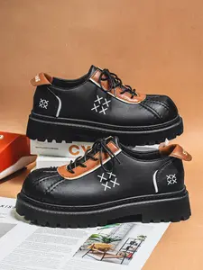 Men's Outdoor Sports Duck Hunting Colorblock Derby Shoes, Thick Sole Height Increase Casual Boots, Vintage PU Leather Leather Shoes Footwear