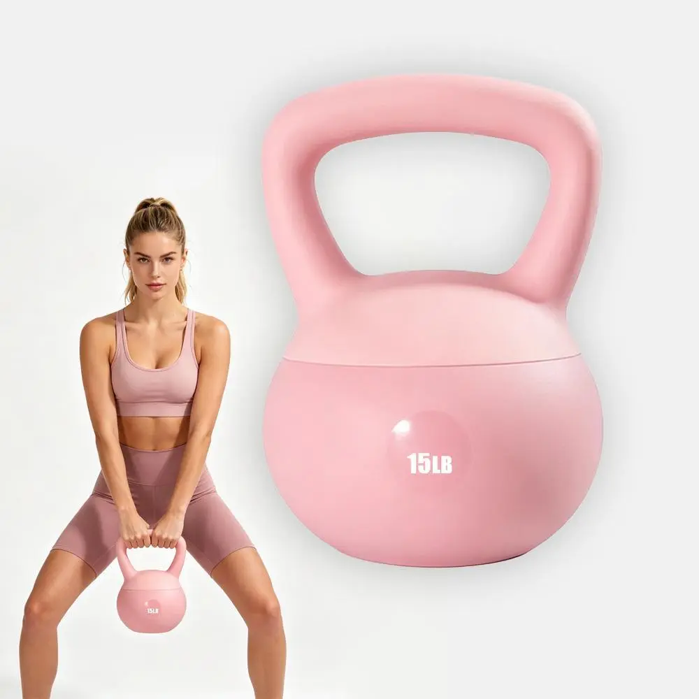 Ladies Beginner Full Body Exercise Vinyl Soft Kettlebell Set 10LB 15LB 20LB, Shock Resistant Anti-Impact Home Workout Weights